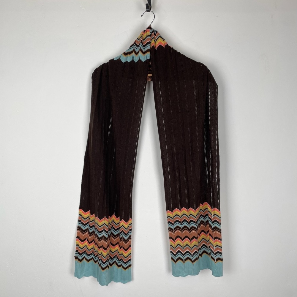 Missoni for Target Zigzag Chevron Brown Multicolor Knit Scarf Wool Blend FLAW